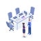 Successful business negotiations isometric illustration. HR agent, employer and employee in meeting room 3d cartoon