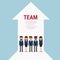 Successful business team with growth arrow. Teamwork concept. Flat design style.