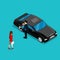 Successful Business Woman Near Luxury Car. Isometric People