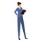 Successful business woman tablet icon, cartoon style