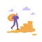 Successful Businessman Character with Money Bag. Wealth, Financial Success, Money Growth, Profit Concept