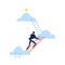 Successful Businessman Climbing Career Ladder Trying to Grab the Star Above Clouds, Path to Success, Leadership Vector