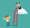 Successful businessman on cloud holding ladder for another