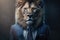 Successful businessman lion in a business suit. Generative ai
