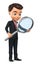 Successful businessman with magnifying glass. 3d render illustration