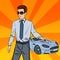 Successful Businessman. Man Holding a Car Key. Pop Art