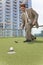 Successful Businessman Playing Rooftop Golf