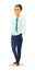 Successful businessman standing. Guy in shirt and tie. Male figure. Cheerful person character boy. Cartoon funny style