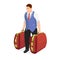 Successful businessman with two suitcases of money.