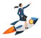 Successful businesswoman flying on rocket