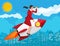 Successful businesswoman flying on rocket