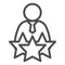 Successful candidate line icon. Man with tie and three stars outline style pictogram on white background. Best selected