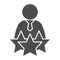 Successful candidate solid icon. Man with tie and three stars glyph style pictogram on white background. Best selected