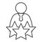 Successful candidate thin line icon. Man with tie and three stars outline style pictogram on white background. Best