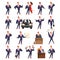 Successful and Confident Businessman in Suit with Red Tie Engaged in Different Activity Big Vector Set
