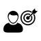 Successful icon vector bullseye target dartboard with male user profile avatar symbol for business development goals in glyph