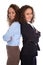 Successful isolated young business woman - real twins working to