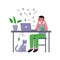 Successful male freelancer works at home. Vector illustration in flat style