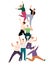 Successful people teamwork pyramid. Happy young human community support illustration, success casual cartoon crowd of