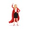 Successful powerful businesswoman wearing red superhero cloak and black skirt, office clothes, flat style icon, vector