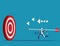 Successful. Robot holding arrow and go to accuracy reach aim. Concept achievement vector illustration