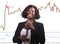 Successful stocks and forex market trading - young beautiful and happy afro American business woman and trader coaching investment