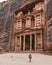 Successful traveler in the Garden Hall in the lost city of Petra,