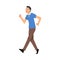 Successful Young Man in Casual Clothes Running to Finish Line, Team Leader Professional Competition Vector Illustration