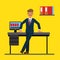 Successfull businessman standing near office table. Flat vector illustration