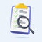 Successfully complete business assignments icon. Magnifying glass with a checklist on clipboard paper. 3d vector.