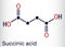 Succinic acid, butanedioic acid, C4H6O4 molecule. It is food additive E363.The anion, succinate, is component of citric acid or