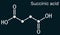 Succinic acid, butanedioic acid, C4H6O4 molecule. It is food additive E363.The anion, succinate, is component of citric acid or