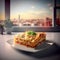 Succulent Chicken Lasagna. Blurry restaurant background