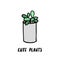 Succulent doodle print. Home plants in modern flowerpot