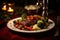 Succulent Feast: Top-Down Image of Medium-Rare Steak with Sides on Rustic Plate