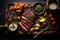 Succulent Feast: Top-Down Image of Medium-Rare Steak with Sides on Rustic Plate