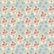 Succulent floral French blue circles green background seamless pattern