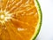 Succulent fresh orange slices are closeup