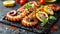 Succulent grilled octopus dish on elegant black platter mediterranean culinary delight