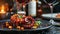 Succulent grilled octopus on elegant black platter authentic mediterranean cuisine