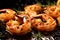 Succulent grilled shrimp drenched in garlic butter, close-up to accentuate their mouthwatering texture and flavor. Generative AI