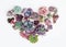 Succulent houseplant heart on white background. Colorful pink, blue and purple color small flower bouquet arrangement