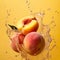 succulent peaches with this advertising concept, featuring juicy slices and vibrant splashes