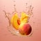 succulent peaches with this advertising concept, featuring juicy slices and vibrant splashes