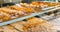 Succulent Portuguese pastries displayed in Porto, Portugal