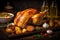 Succulent Roasted Chicken with Vegetables, Perfect for a Festive Roast Chicken Party with a Variety of Delectable Food and