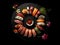 succulent sushi on a black tray, black background, perfect presentation, flying fish roe, salmon, rice and tuna, created with ai