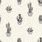 Succulents and cacti plants on the dot background. Vector seamless pattern with home garden cartoon cactus.