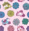 Succulents and cute cats seamless pattern. Beautiful floral vector background. Trendy tropical surface design