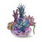 Succulents in glass aquariums. Colored sand. Flower decorative compositions. Graphics. Watercolor. Vector.